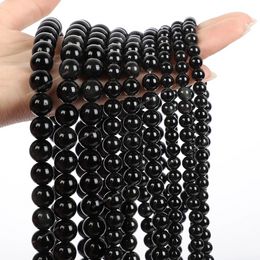 Smooth Natural Stone Beads Black Obsidian Round Loose Spacer Bead For Jewelry Making DIY Charm Bracelets Necklace Accessories Fashion JewelryBeads