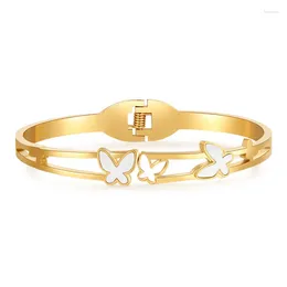 Bangle 316L Stainless Steel Inlaid Butterfly Shell Vintage Open Spring Korean Bracelet Luxe Femme 2023