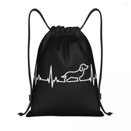 Shopping Bags Dachshund Heartbeat Drawstring Men Women Foldable Sports Gym Sackpack Wiener Badger Sausage Dog Backpacks