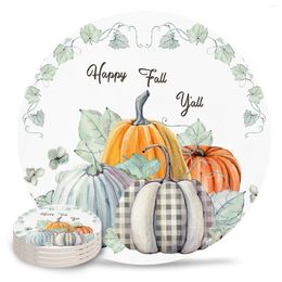 Table Mats Thanksgiving Fall Pumpkin Coasters Ceramic Set Round Absorbent Drink Coffee Tea Cup Placemats Mat