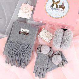 Party Favour Style Autumn Winter Hat Scarf Gloves Box Grey Pink Birthday Wedding Items Baptism Favours Girlfriend Gift Set