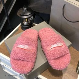 Embroidered Women Spring Balencaiiga Line Sandal Thick Furry Cake Sandals New Woollen Slipper Bottom Shearling Sheep Family One b Wear JVQR