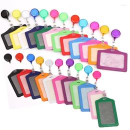 Card Holders Leather Badge Holder Women Case Cover ID Fashion Men Student Reel Retractable Lanyards Set PU