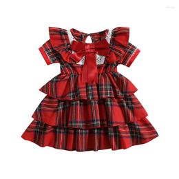 Girl Dresses Christmas Toddler Kids Girls Plaid Dress Crew Neck Short Sleeve Ruffles Summer Princess Casual