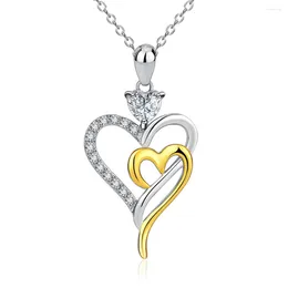 Pendant Necklaces Dainty Double Bicolor Love Zircon Necklace For Women Girls Exquisite Heart Shaped Clavicle Chain Choker Jewellery Gifts