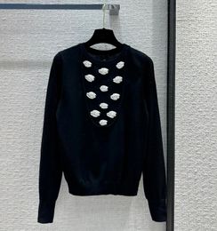 2023 Autumn Black Contrast Colour Sweater Long Sleeve Round Neck Knitted Pullover Style Sweaters Tops Z3G211556
