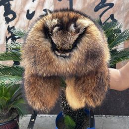 Unisex Winter Warm Full Covered Real Raccoon Fur Hats Russian Hat Trapper Hunter Hat Earflap Cap