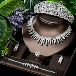 Necklace Earrings Set HIBRIDE Wedding Bridal Big Luxury Headband Crown 5pcs Ladies Earring Aretes De Mujer Modernos N-1647