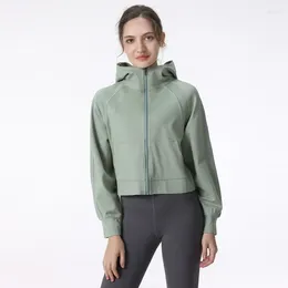 Active Shirts With Logo AI 2023 Women's Zippered Sports Jacket Hooded Yoga Shirt Fitness Long Sleeve Top Loose Fit Running