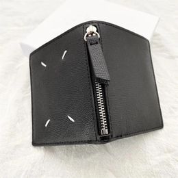 Wallets DM Cowhide Zipper Folding Wallet For Men And Women Multi Slot Minimal Dermatoglyph Business Card Bag Zero