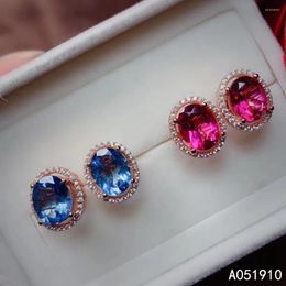 Stud Earrings KJJEAXCMY Boutique Jewellery 925 Sterling Silver Inlaid Natural Pink Blue Topaz Ladies Support Detection Exquisite