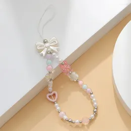 Keychains Sansango Heart Beaded Bracelet Keychain Acrylic Colourful Bowknot Flower Butterfly Cute Pearl Mobile Phone Shell Anti-Lost Chain