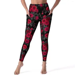 Women's Leggings Rose Floral Yoga Pants Sexy Red Flowers Graphic Push Up Fitness Leggins Female Cute Stretch Sport Legging