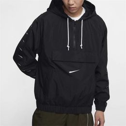 2024 Spring New Men's Hooded Jacket Embroidered Logo Loose Woven Half Zip Hoodies Windbreaker Man