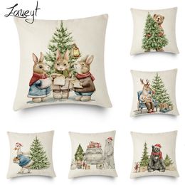 Other Event Party Supplies Christma Tree Cartoon Cute Animal Linen Throw Cushion Pillow Cover Farmhouse Home Decor Xmas Year Pillowcase 45x45cm 231030