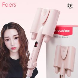 Curling Irons Automatic Hair Curler Three Barrel Ceramic Curling Iron Hair Deep Wavy Roll Wand LCD Electric Splint Fast Curling Hair Tools 231030