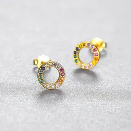 Stud Earrings 925 Sterling Silver Needle Luxury Colourful Crystal Round For Women Fashion Ladies Exquisite Jewellery Birthday Gift