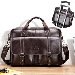 Briefcases LAOSHIZI Large Capacity Cowhide Briefcase Business Handbag Messenger Bag Retro Shoulder Travel Men's 15 Inch Laptop