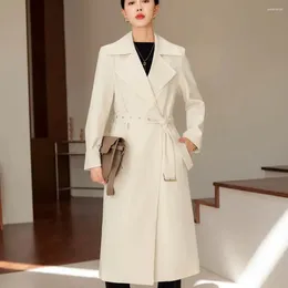 Women's Trench Coats Fashion Women Mid Length Coat Autumn Winter Korean Casual Female Belt Jackets Beige Brown Black Office Ladies