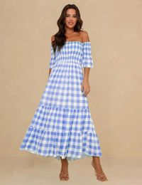 Casual Dresses 2023 Gentle Style French Unique Graceful Tube Top Plaid Spring And Summer Backless Ins Off-the-Neck Dress Long