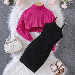 Clothing Sets Junior Girls Knit Shirt Suspended Dress 2-Piece Teen Kids Spring Autumn Fashion Clothes Suits