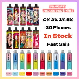 Sunfire 7000 Puff 8000 Disposable E-cigarettes Features 16ml 18ml Vape 0% 2% 3% 5% Rechargeable 600mAh Crystal Vapes 7000 puf pufs 8000puffs 7000 7k 12k puffs vapers DTL