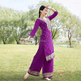 Ethnic Clothing 2023 Traditional Costume Female Elegant Long Sleeve Top Loose Pants Two Pieces Set Exotic Daily Dress S588