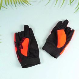 Cycling Gloves Fishing 3 Cut Fingers Anti- Waterproof Touchscreen Mittens For Camping Driving Running Hiking ( Orange )