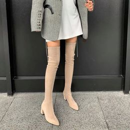 Boots Sexy High Women Winter Fashion Over The Knee Warm Botas Mujer Suede Lace Up Pumps Sock Shoes Heels 231030