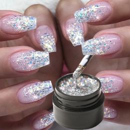 Nail Polish 5ML Glitter Gel Paint UV Varnish SemiPermanent Base Manicure Primer Shimmer Diamond Shining Platinum 231030