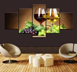 5 Piece Framed Whiskey Ice Wine Glass and Grape Wall Art Pictures for Kitchen Bar Wall Decor Posters and Prints Canvas Painting5141090