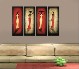 Hand Painted Figure Oil Painting On Canvas Abstract Africa Women Paintings Home Decoration Wall Art 4Panel Pictures Set5175850