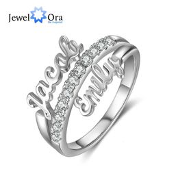 Wedding Rings Customised Couple Nameplate for Women Personalised Engagement Ring with Cubic Zirconia Anniversary Gifts 231030