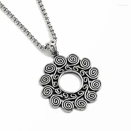 Pendant Necklaces European And American Fashion Mandala Pattern Punk Necklace Personalised Stainless Steel Hollow Flower