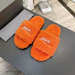 Word Female Furry Embroidery Sandals Slipper One Shearling Paris Letter Plush Balencaiiga Family Outerwear Sandal Aristocratic New 2023 Couple b 6Q6O