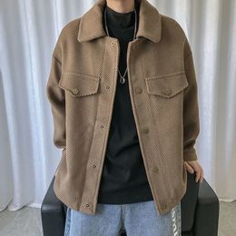 Herr ull blandar koreansk corduroy jacka mäns smala mode retro kort ullrock män streetwear lös höst casual ulljacka mens s-xl 231030