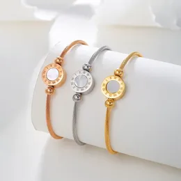 Bangle Fashion Women's Jewellery Roman Numerals Shell Stone Stainless Steel Open Bracelet Party Gift Wholesale