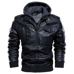 Mens Leather Faux Motorcycle Jacket Men Casual PU Jackets Man Winter Thick Warm Vintage Hooded Collar Club Bomber Coats chaqueta 231027