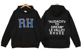 Rhude Hoodie High Street Varsity Basketball Puffer Hoodies Letter Patch Embroidered Letters and Loose Splicing Bomber Hoodies Oversize 8 JDEM