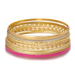 Bangle 8pcs/set Pink Enamel Bangles Sets For Women Simple Multilayer Geometric Round Punk Jewelry Set Accessories