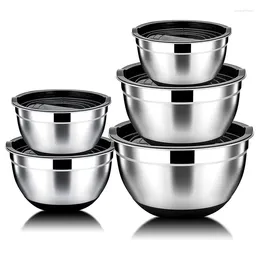 Plates 5 Pcs Mixing Bowl Stainless Steel Salad With Airtight Lid&Non-Slip Base Serving For Kitchen Cooking Baking Etc