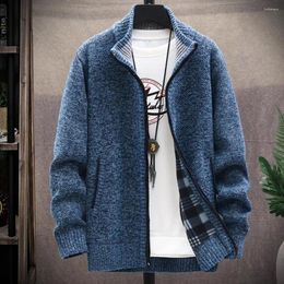 Men's Sweaters Spring Men Sweater Slim-fit Jacket Thick Warm Winter Coat Knitted Stand Collar Zipper Closure Pockets For Comfort