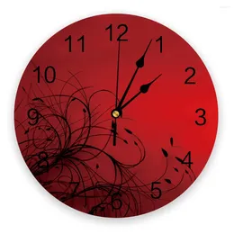 Wall Clocks Simple Red Black Gradient Abstract Flowers Clock Fashion Living Room Quartz Watch Modern Home Decoration Round