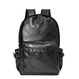 British Leather Backpack Street trend personality Korean fashion rivet schoolboy backpack leisure 231030