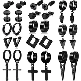 Stud Earrings WKOUD 13 Pairs Of Black Stainless Steel Ring Earring Set Men And Women Jewelry Huggie Ear Piercing