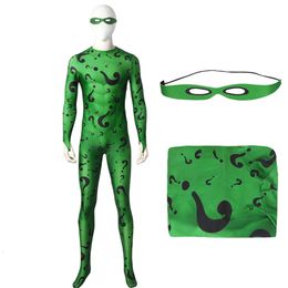 Cosplay Adult Halloween Carnival Bat Forever Riddler Nygma Cosplay Costume Fancy Joker Printing Green Jumpsuit