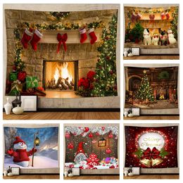 Tapestries 1Pc Christmas Tapestry Polyester Wall Hanging Home Decoration Fabric Banner Cloth For Bedroom Dorm Living Room 231030