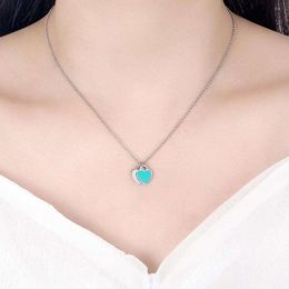 Designer Tiffanitys Classic S925 Silver Double Heart Oil Dropping Enamel Necklace ins Wind Net Red Ornament Tidal Collar Chain for Girlfriend Can Be Engraved