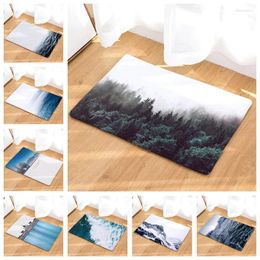 Carpets Nordic Entrance Doormat Kitchen Mat Bedroom Hallway Floor Rug Seawater Mountain Pattern Flannel Carpet Non-slip