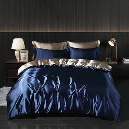 Bedding sets Luxury Satin Set With Fitted Sheet Duvet Cover High End Sets Density Solid Colour 231030
